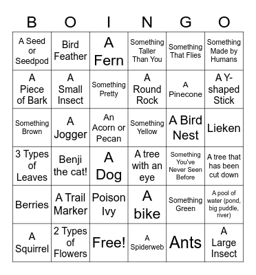 Nature Walk Bingo Card