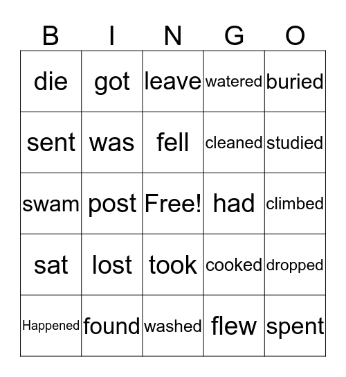 Irregular Verbs-Past Bingo Card