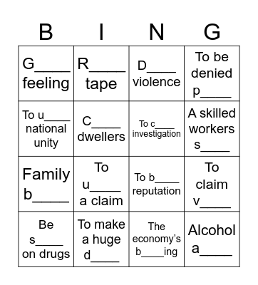 Social issues Bingo Card