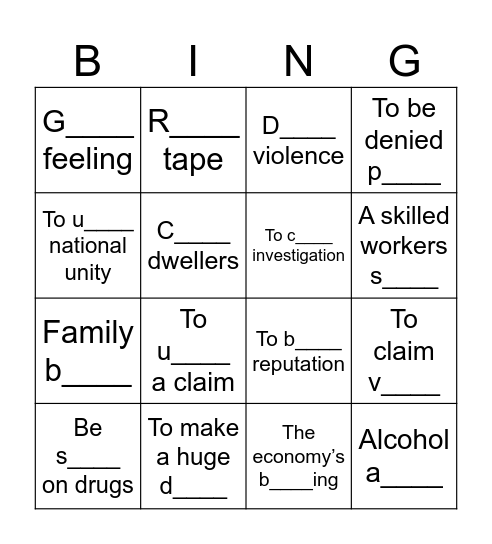 Social issues Bingo Card