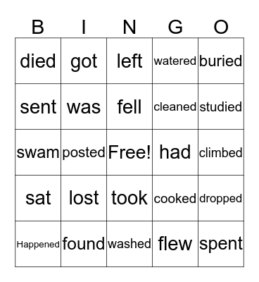 Irregular Verbs-Past Bingo Card