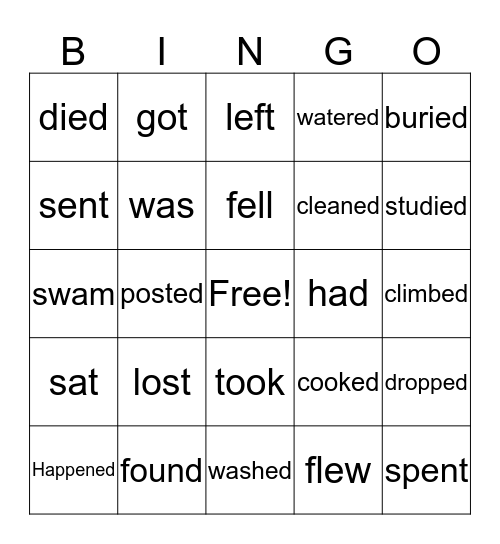 Irregular Verbs-Past Bingo Card