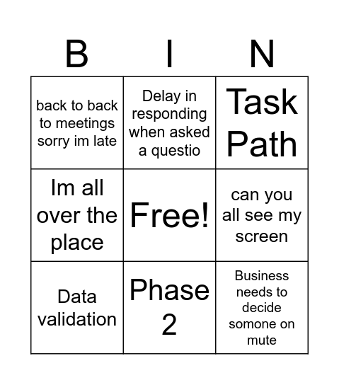 Untitled Bingo Card