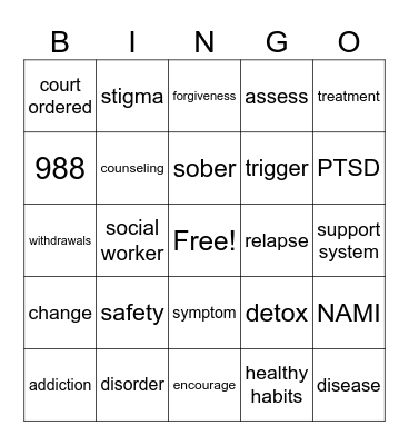 Recovery Skills Bingo Card