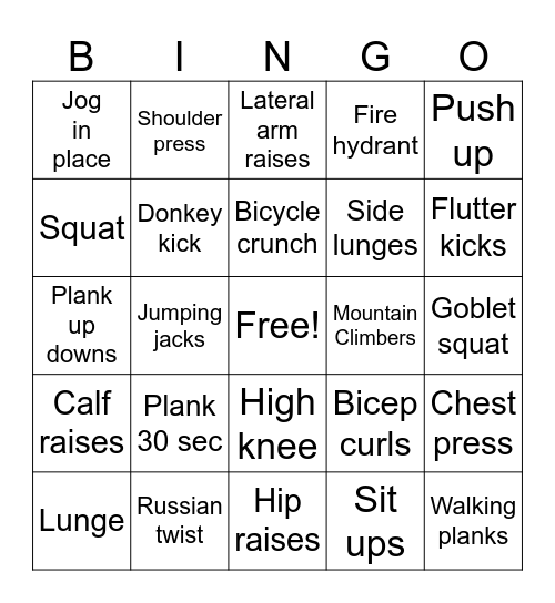 Boot camp bingo Card