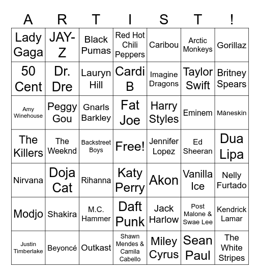 Vinstogo Musikkbingo 7 Bingo Card