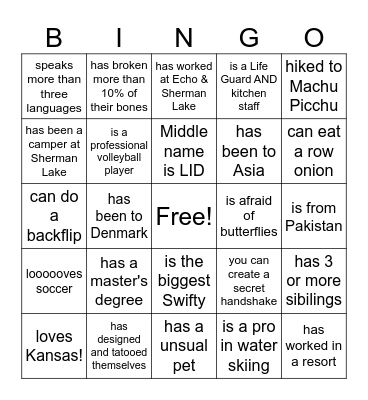 Find someone who... Bingo Card