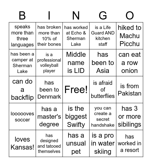 Find someone who... Bingo Card