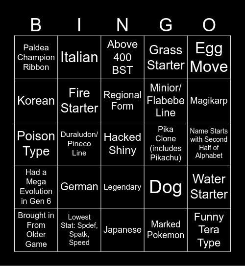 Surprise Trade Bingo Card