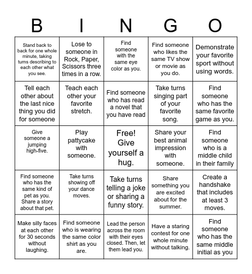 Interactive Human Bingo Card