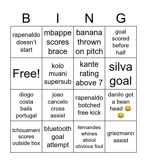 portugal vs france Bingo Card