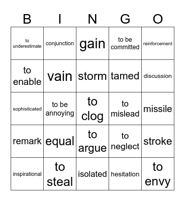 Vocabulary revision Bingo Card