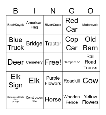 Pennsylvania Elk Trip Bingo Card