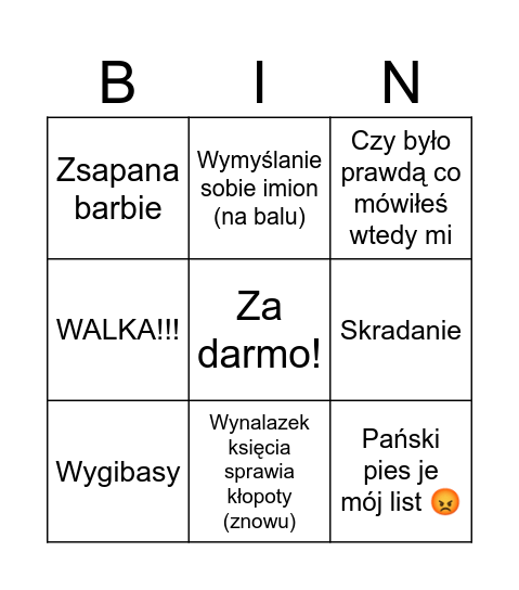 Barbie Bingo Card