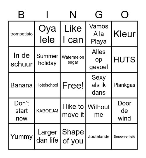 Muziek bingo groep 8 Bingo Card