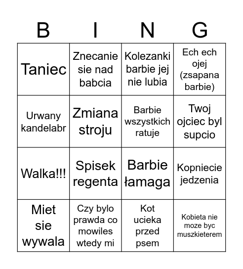 Barbie Bingo Card