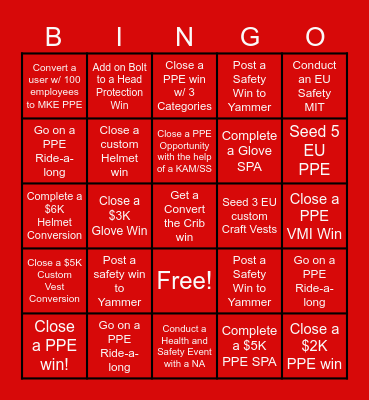 Up Your Safety Contest Bingo Card