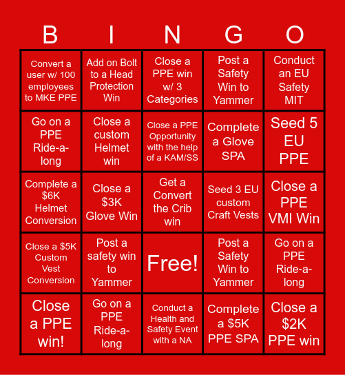 Up Your Safety Contest Bingo Card