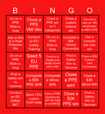 Up Your Safety Contest Bingo Card