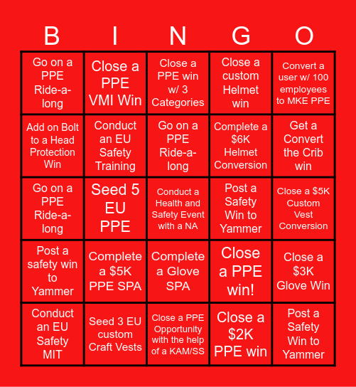 Up Your Safety Contest Bingo Card