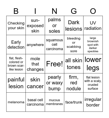 Sun Damage Bingo Card