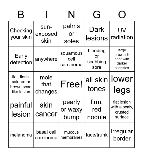 Sun Damage Bingo Card