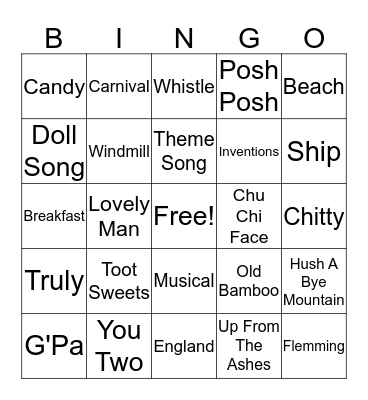 Chitty Chitty Bang Bang Bingo Card