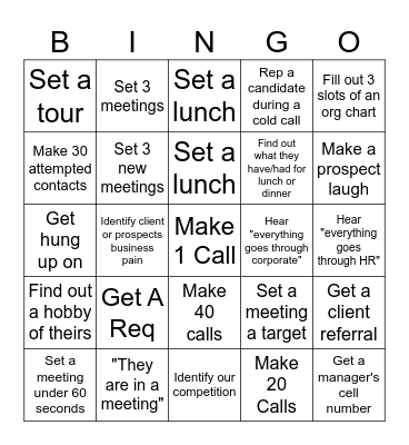 Cold Call Bingo Card