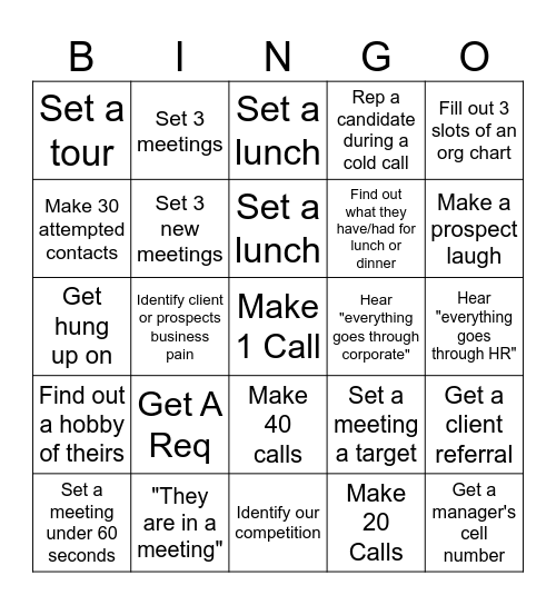 Cold Call Bingo Card