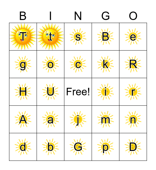 F9 Alphabet Bingo Card