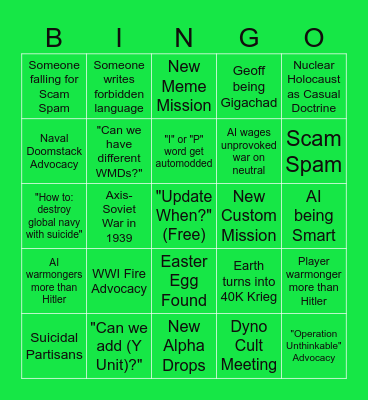 WIRRAWAY GAMES Bingo Card