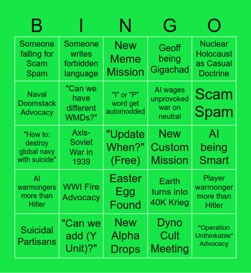 WIRRAWAY GAMES Bingo Card