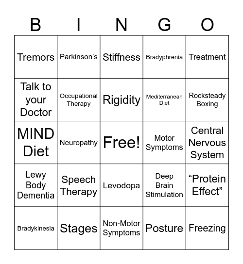 Parkinson's Bingo 2.1 Bingo Card