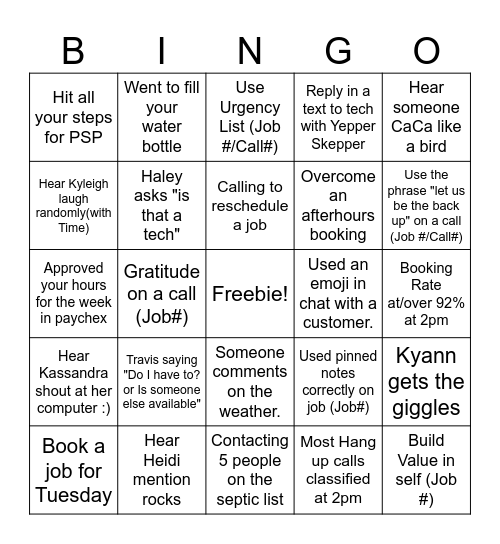Passing The Time Bingo Card