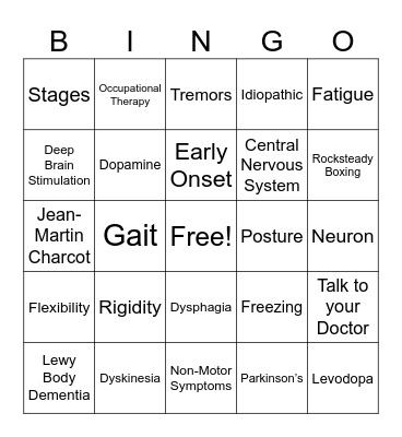 Parkinson's Bingo Full Bingo Card