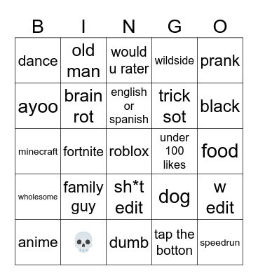 yt short Bingo Card