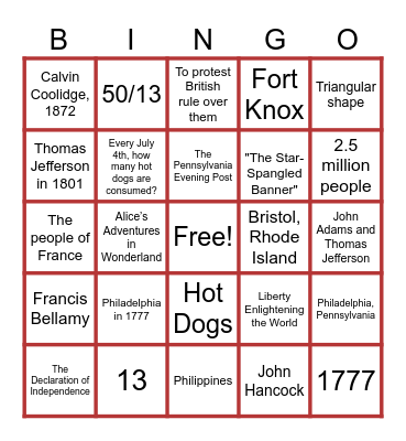 4th of July Bingo Card