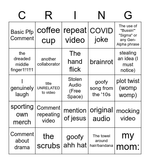 The Mannii Show Bingo Card