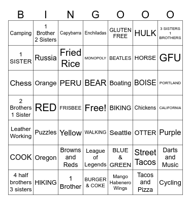 Friendship House Bingo Card