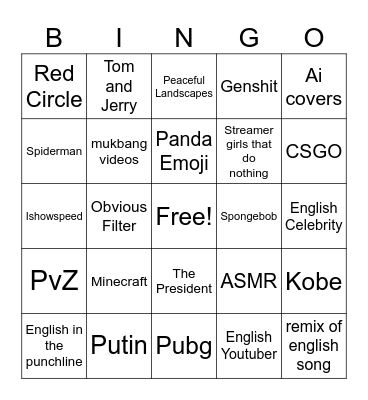 China Yippie Bingo Card