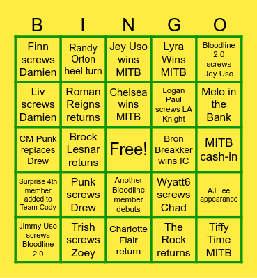 Money in the Bank Bingo Card