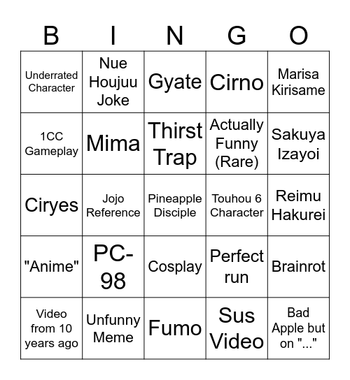 Touhou Bingo Card