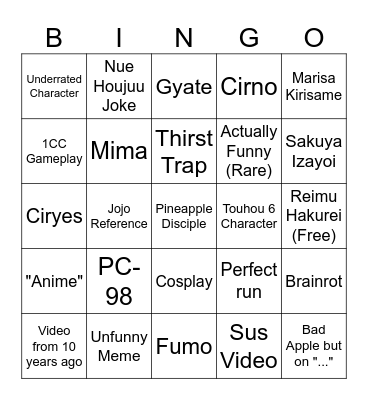 Touhou Bingo Card