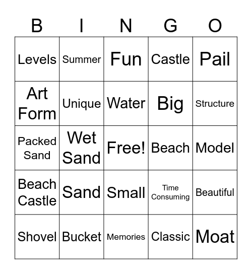 Sandcastle Bingo Card