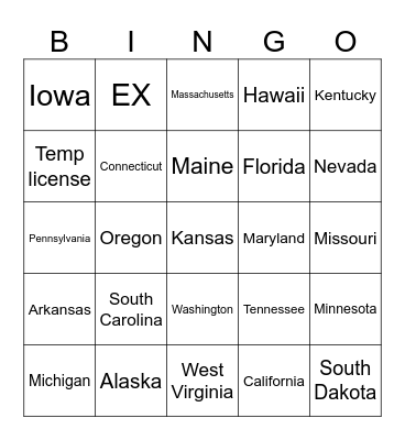 States Bingo Card