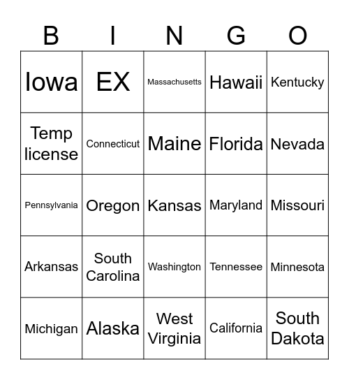 States Bingo Card