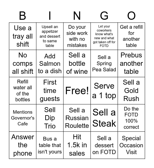 Server BINGO Card