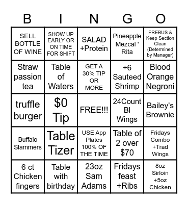 FRIDAY'S BINGO Card