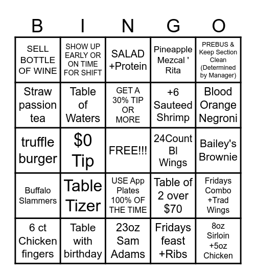 FRIDAY'S BINGO Card