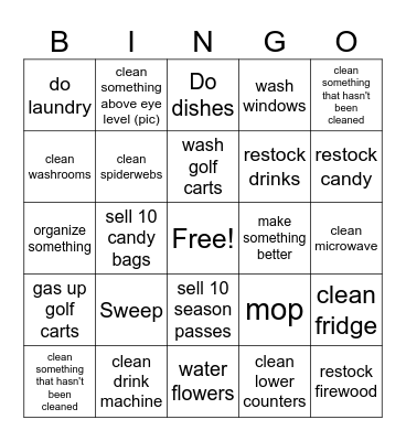 cleaning bingo Card